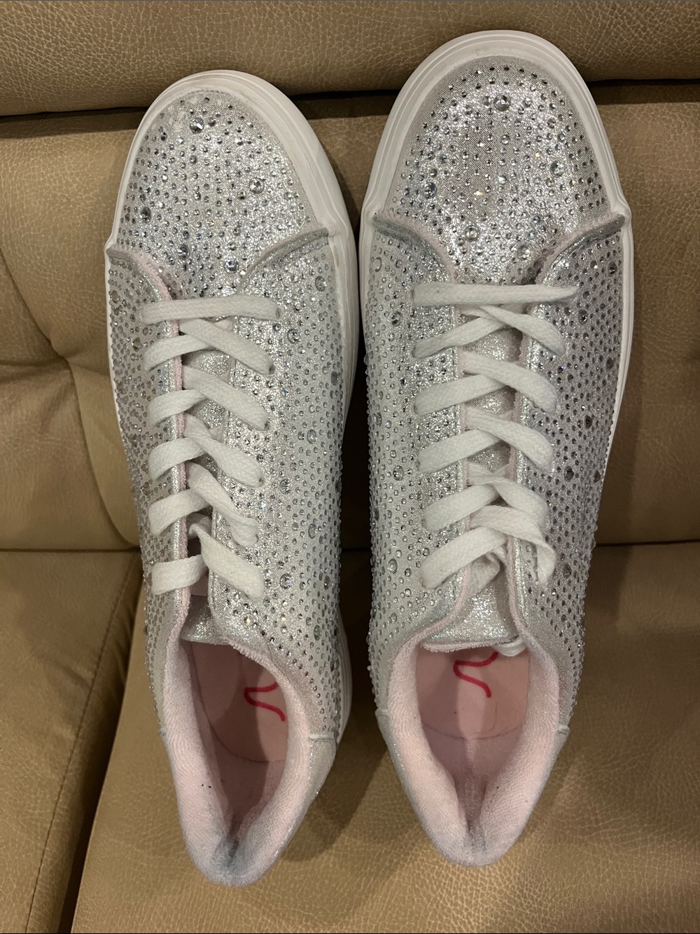 Sugar Silver Rhinestone Women's Sneakers with Pink Lining
